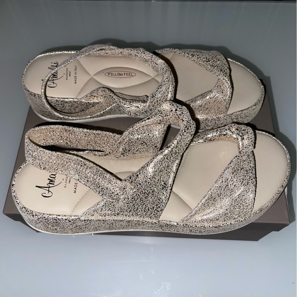 Amalfi Rangoni NEW Silver Beige 9 Slingback Platform Sandals